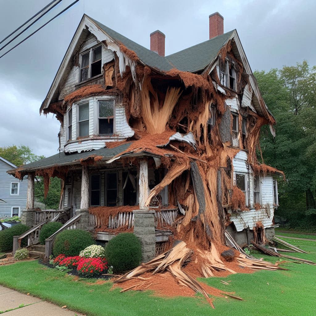 Damaged tree on an Fort Valley home showing signs of disease and decay